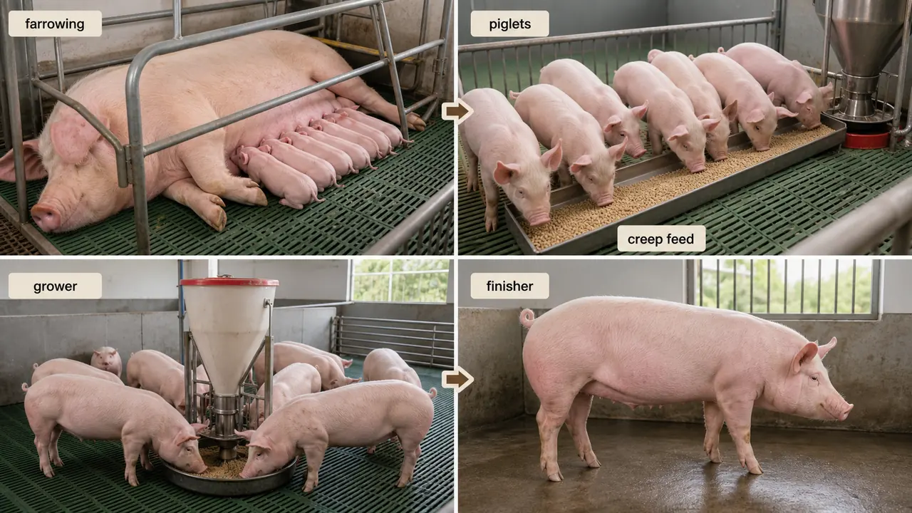 Organised pig-farm visual supporting the role of hygiene and disinfectant use in pig housing