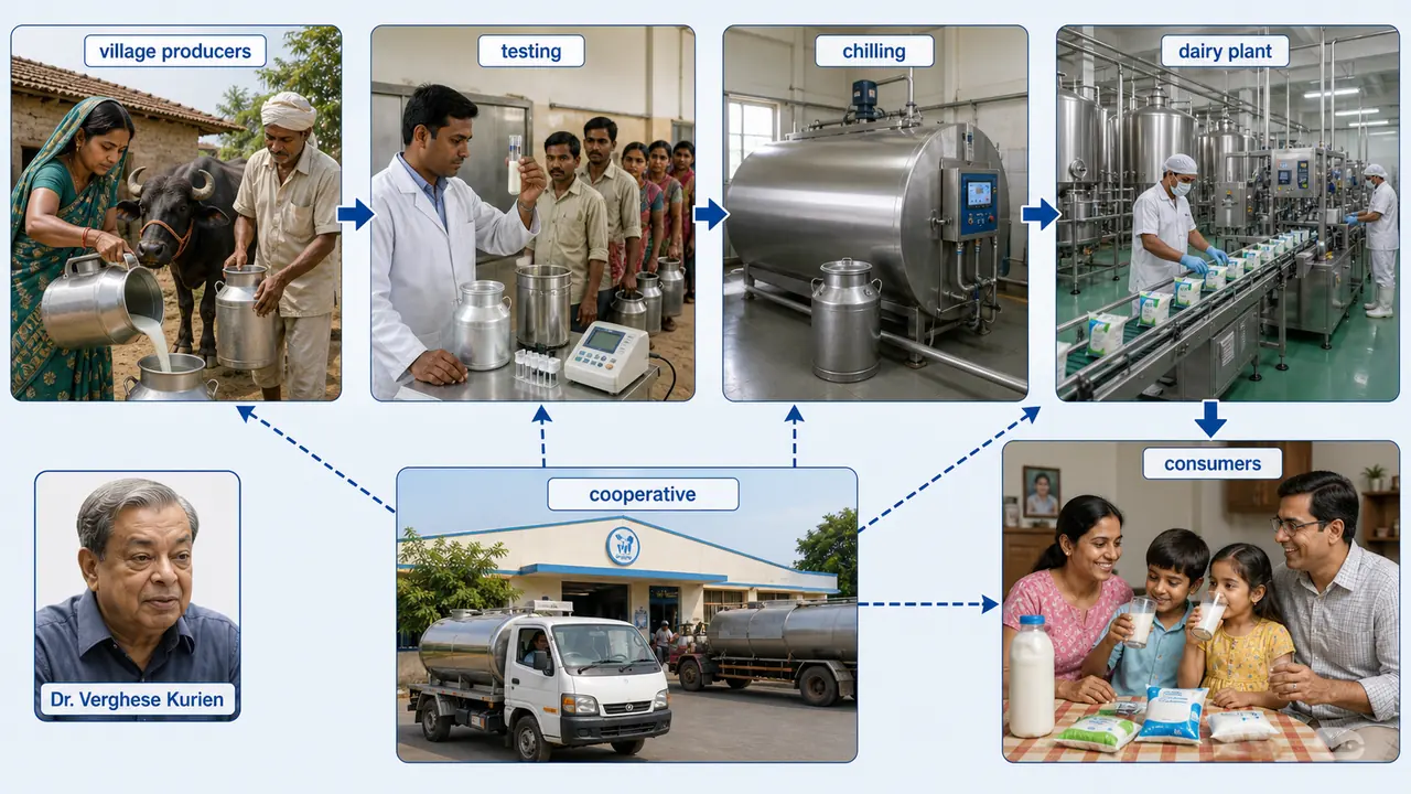 Cooperative dairy chain visual used to support the section on working-capital support for dairy cooperatives and FPOs