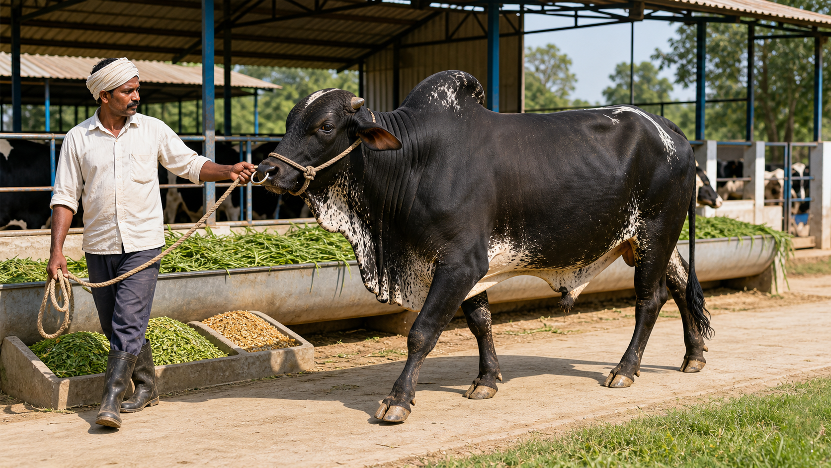 Healthy breeding bull in correct body condition standing alert in a managed livestock setting