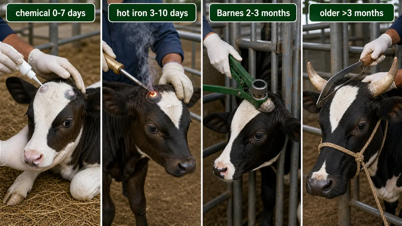 Age-wise comparison of chemical disbudding, hot iron disbudding, Barnes dehorner use, and older dehorning in calves