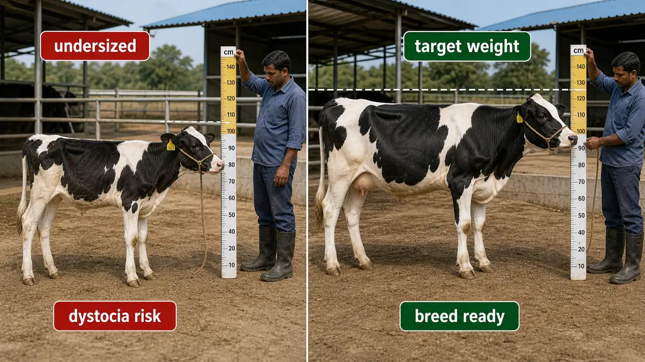 Comparison of undersized and target-weight dairy heifers for first breeding readiness and dystocia risk