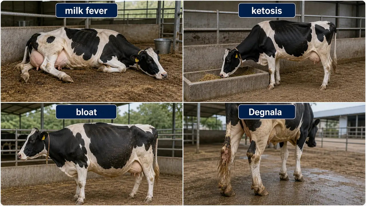Recognition guide for milk fever, ketosis, bloat, and Degnala in dairy cattle