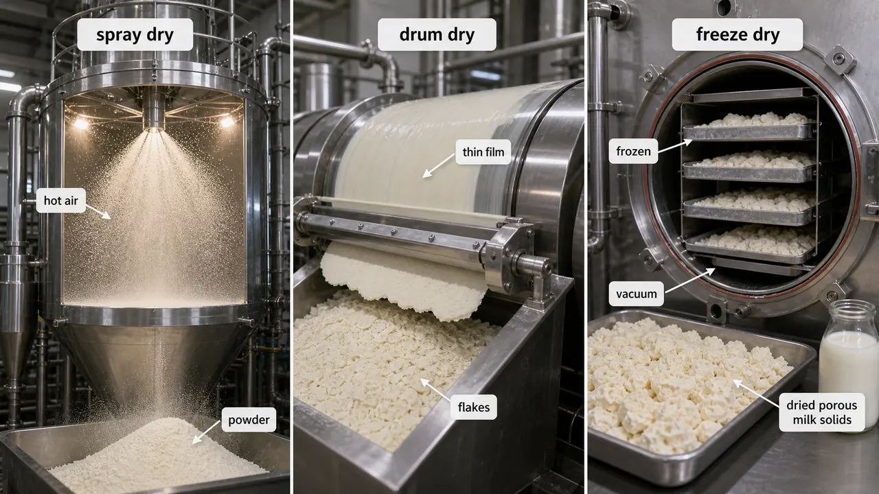 Before and after homogenization showing cream separation, high-pressure valve treatment, and uniform milk emulsion