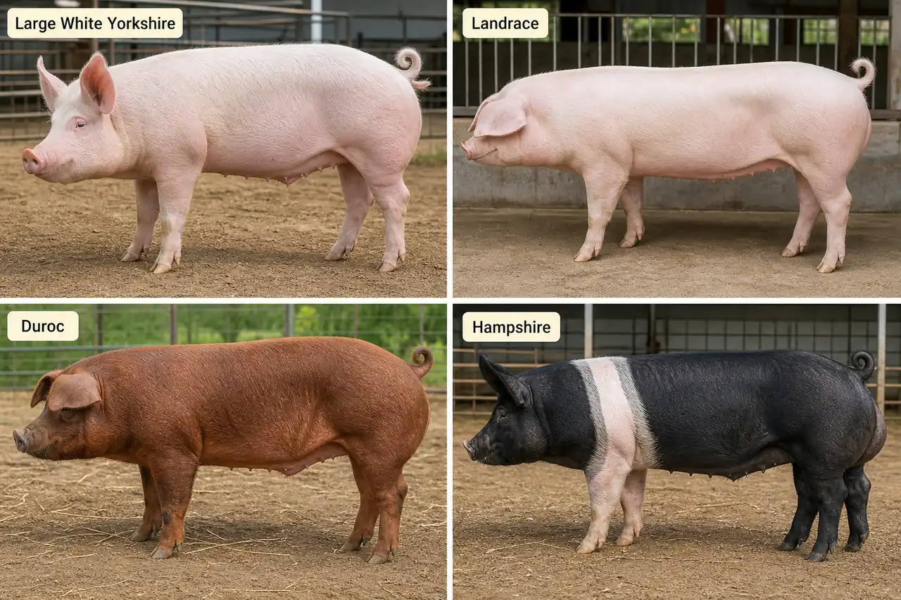 Comparison of Large White Yorkshire, Landrace, Duroc, and Hampshire pig breeds used in Indian piggery