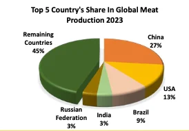 Top Five Country's Share in Global Meat Production during 2023