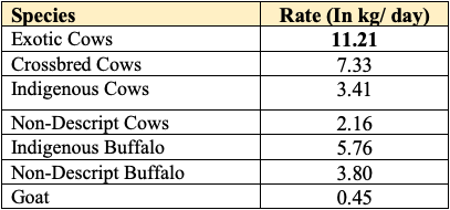 Average Milk Yield Rate in India