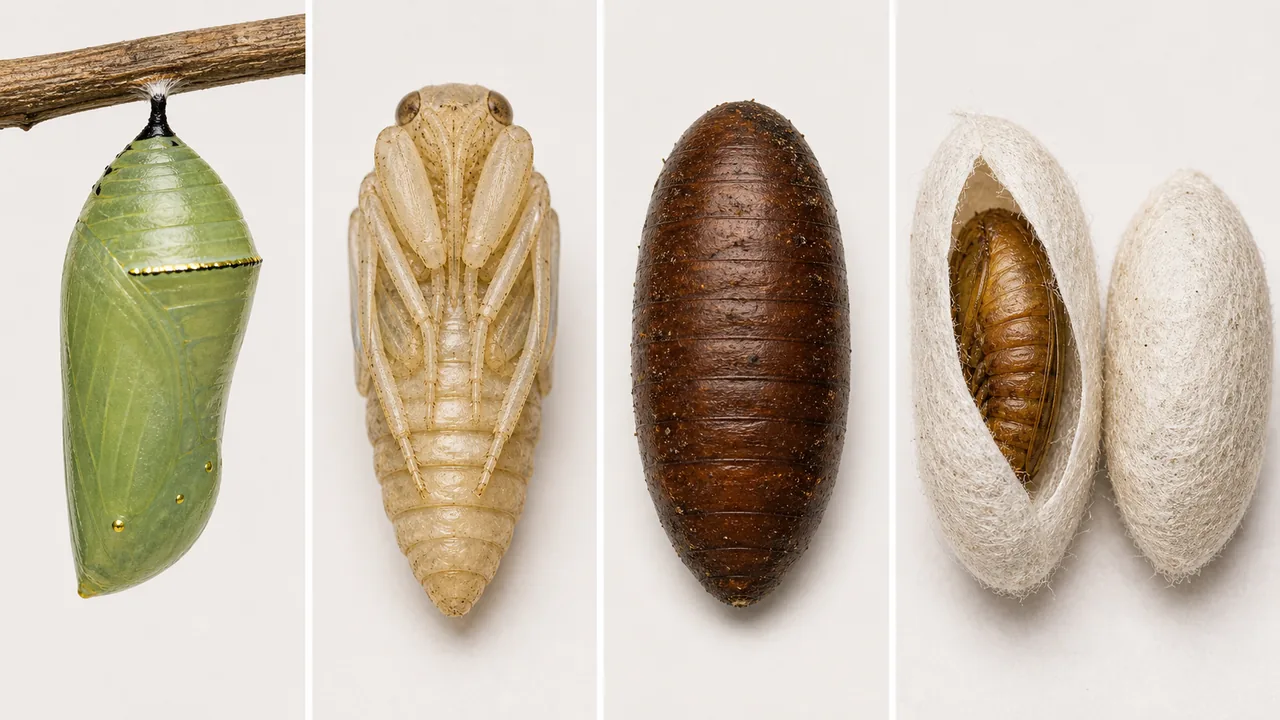 Comparison of obtect, exarate, and coarctate pupal types in insects