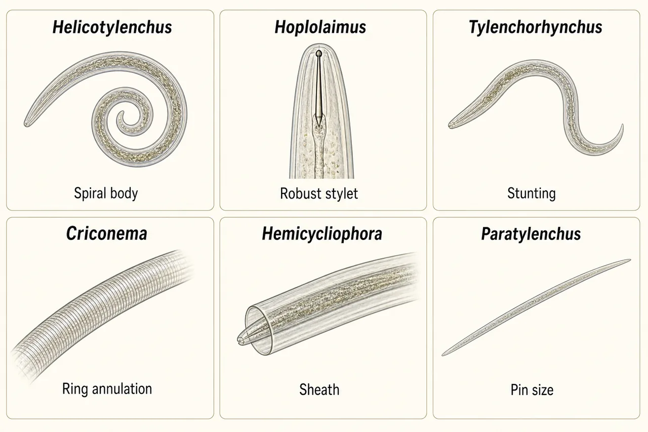 Comparison of female body shapes in Meloidogyne, Heterodera, Globodera, Tylenchulus, and Rotylenchulus