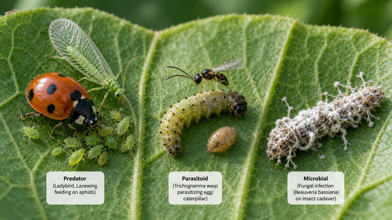 Comparison of predator parasitoid and microbial biological control agents on crop pests