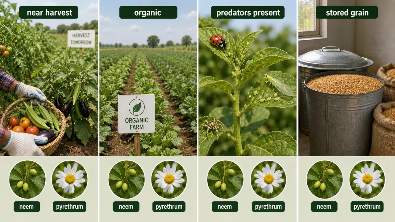 Situations where botanical insecticides are preferred such as near harvest organic fields natural enemy conservation and stored grain