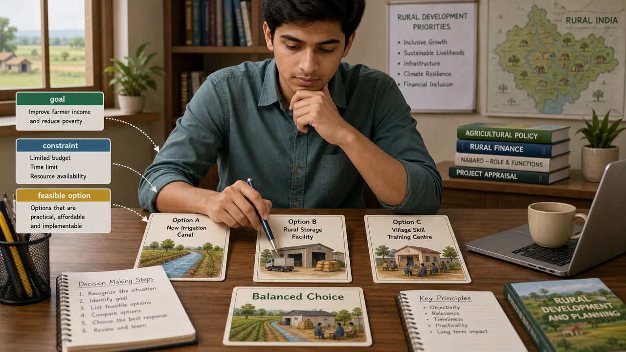 Student comparing NABARD decision making options using goal, constraint, and feasible option filters