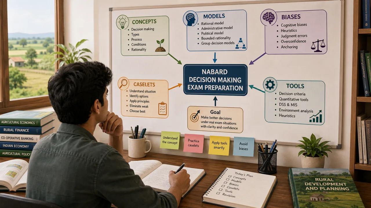 Decision making preparation clusters connected around concepts, models, biases, caselets, and tools