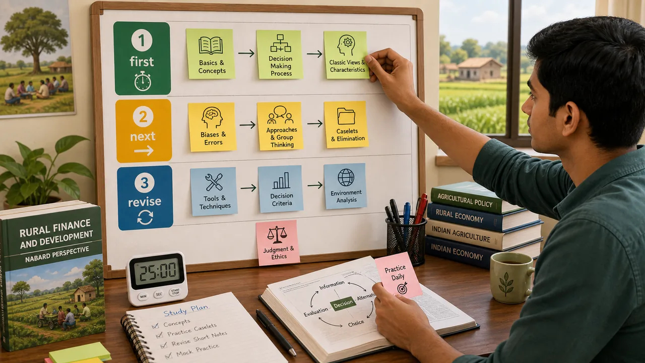 Student arranging NABARD decision making topics by revision priority