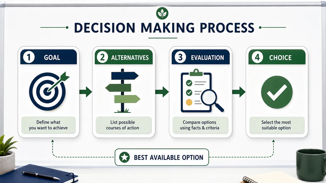 Decision making process showing goal alternatives evaluation and choice for NABARD management lessons