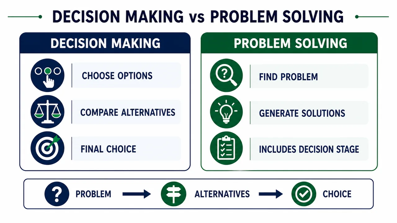Decision making versus problem solving comparison board for NABARD decision making lessons