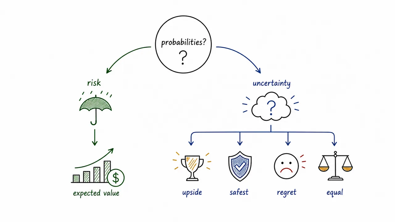 Worked examples for decision rules under risk and uncertainty