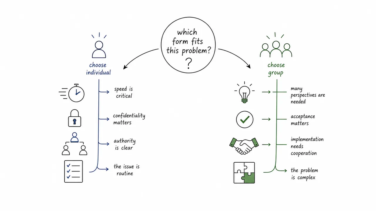 Choosing between individual and group decision making based on situation