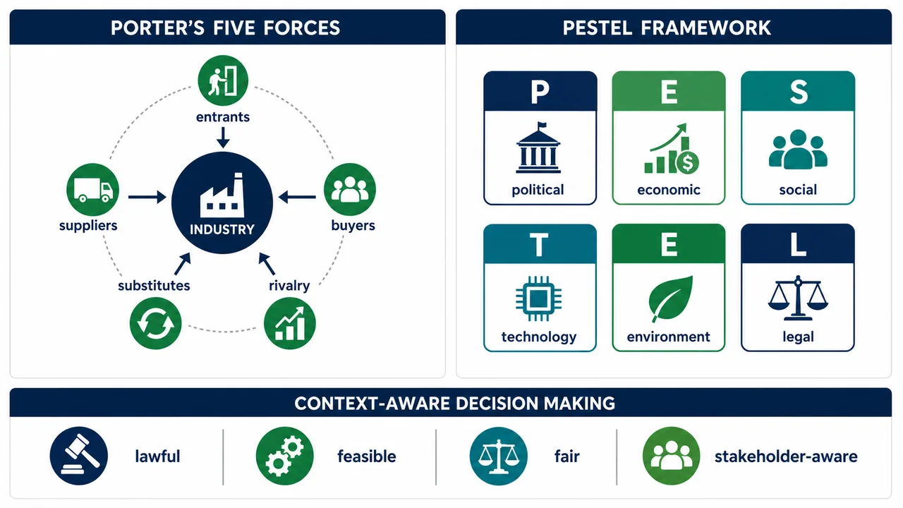 Porter's Five Forces showing entrants suppliers buyers substitutes and rivalry