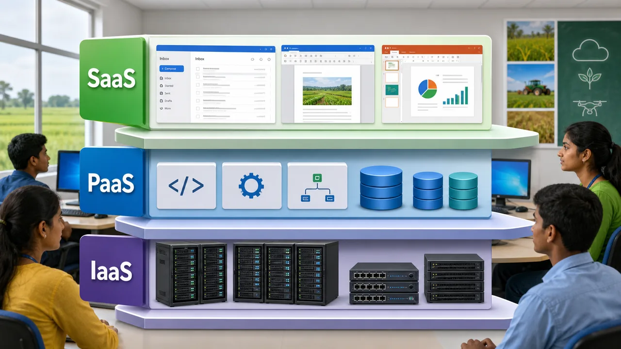 Cloud computing service models IaaS PaaS and SaaS layered comparison for computer exams