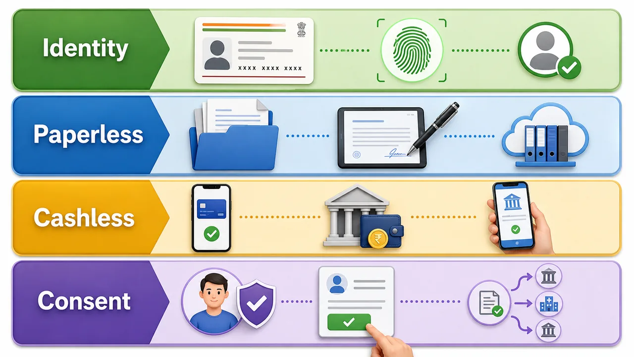 India Stack digital public infrastructure layers for identity paperless cashless and consent services