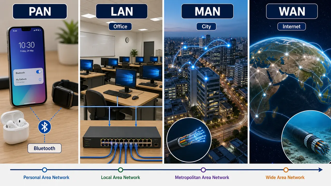 PAN LAN MAN and WAN comparison for UPSSSC AGTA computer networks lesson