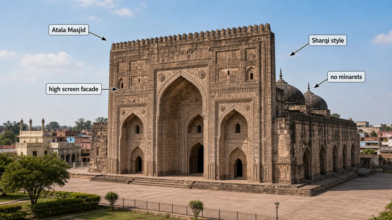 Atala Masjid in Jaunpur showing Sharqi architecture with a tall screen facade and the characteristic absence of minarets