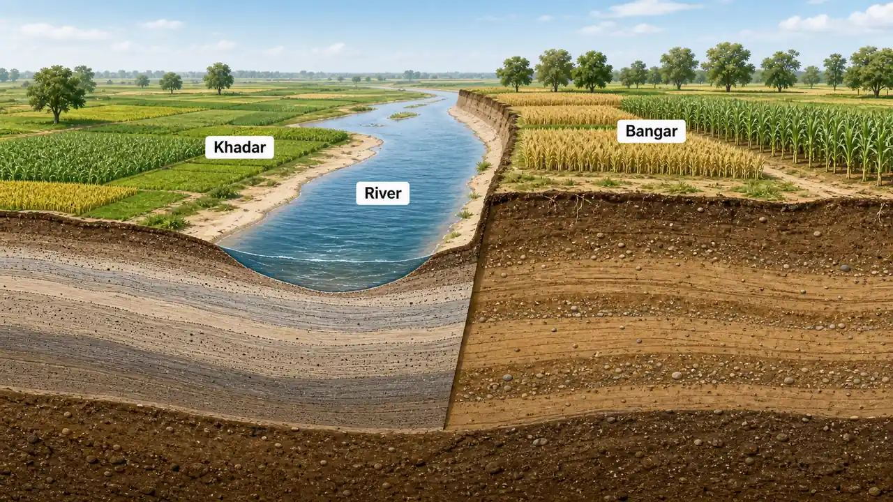 Bangar and Khadar alluvial soils in the Uttar Pradesh Gangetic Plain river floodplain