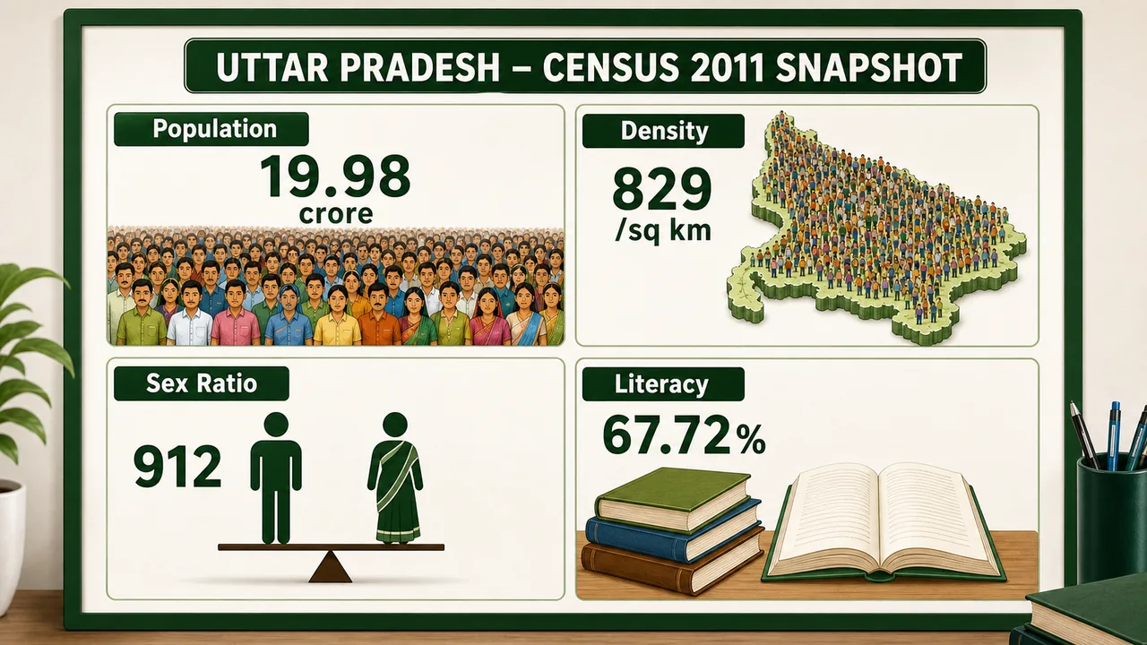 Uttar Pradesh Census 2011 population density sex ratio and literacy snapshot