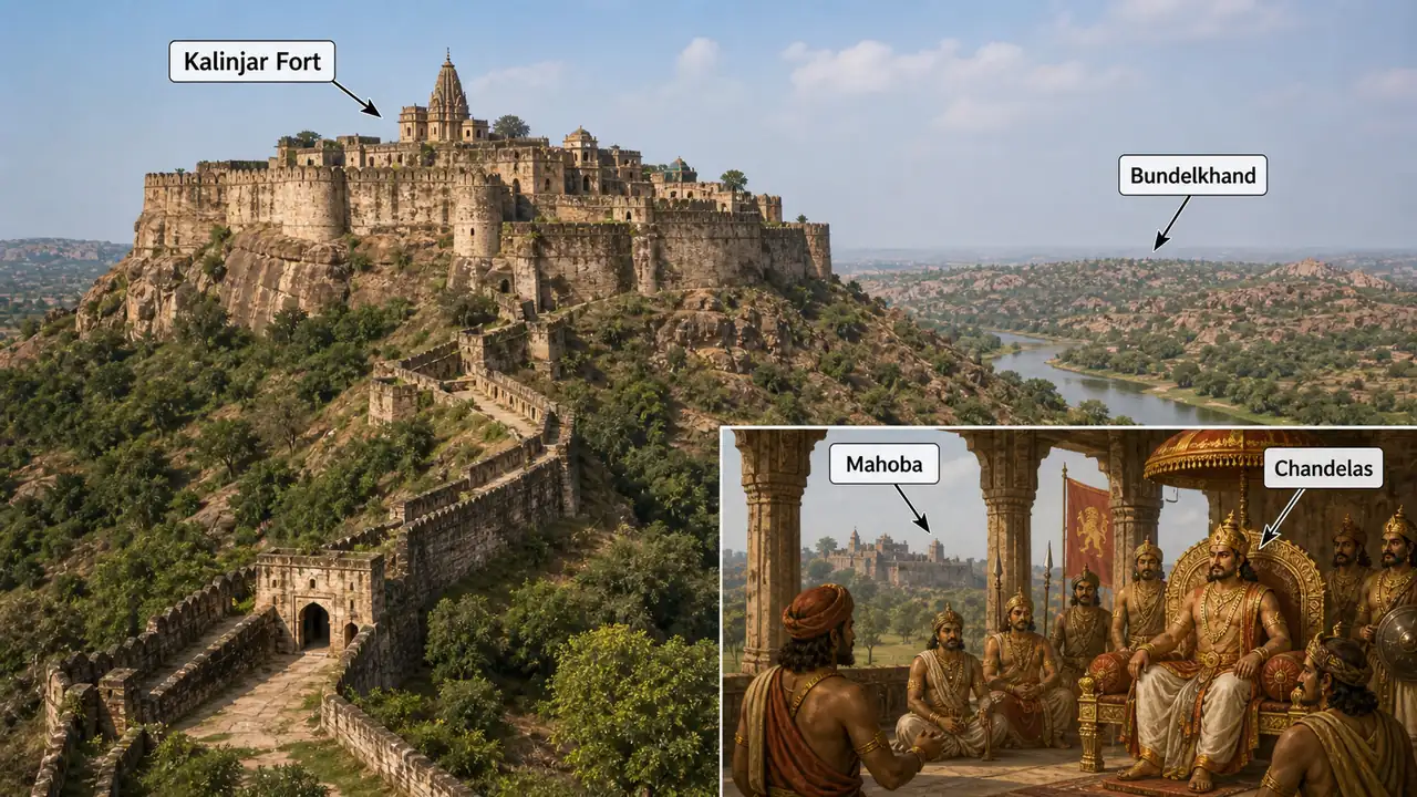Chandela rule in Bundelkhand showing Kalinjar Fort, Mahoba, and the Bundelkhand region of Uttar Pradesh