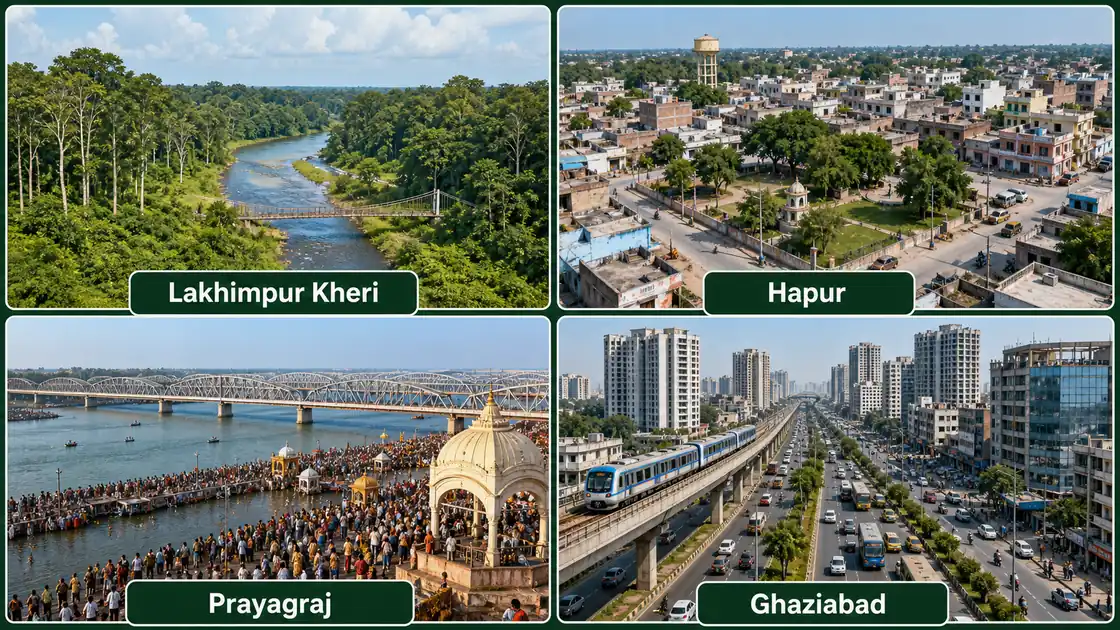 Uttar Pradesh district records for largest area smallest area population and density