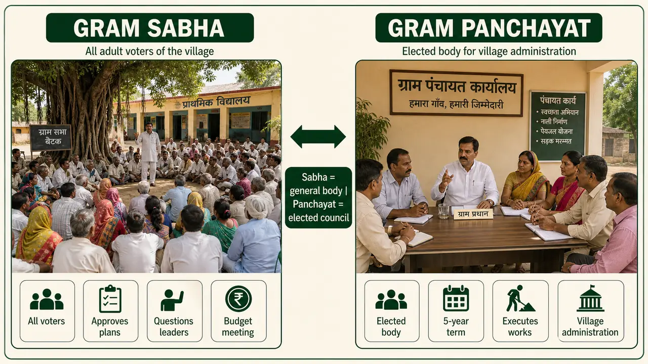 Gram Sabha versus Gram Panchayat comparison in Uttar Pradesh rural local governance