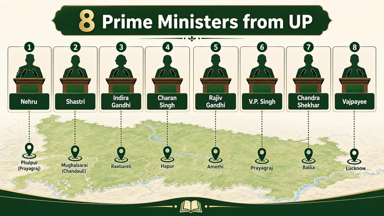 Eight Prime Ministers associated with Uttar Pradesh for UP political GK