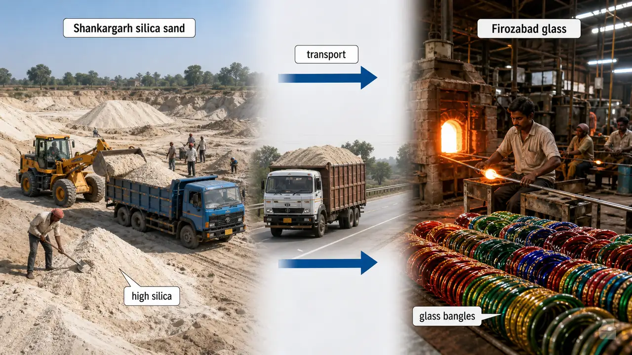 Shankargarh silica sand supply linked to Firozabad glass and bangle manufacturing in Uttar Pradesh