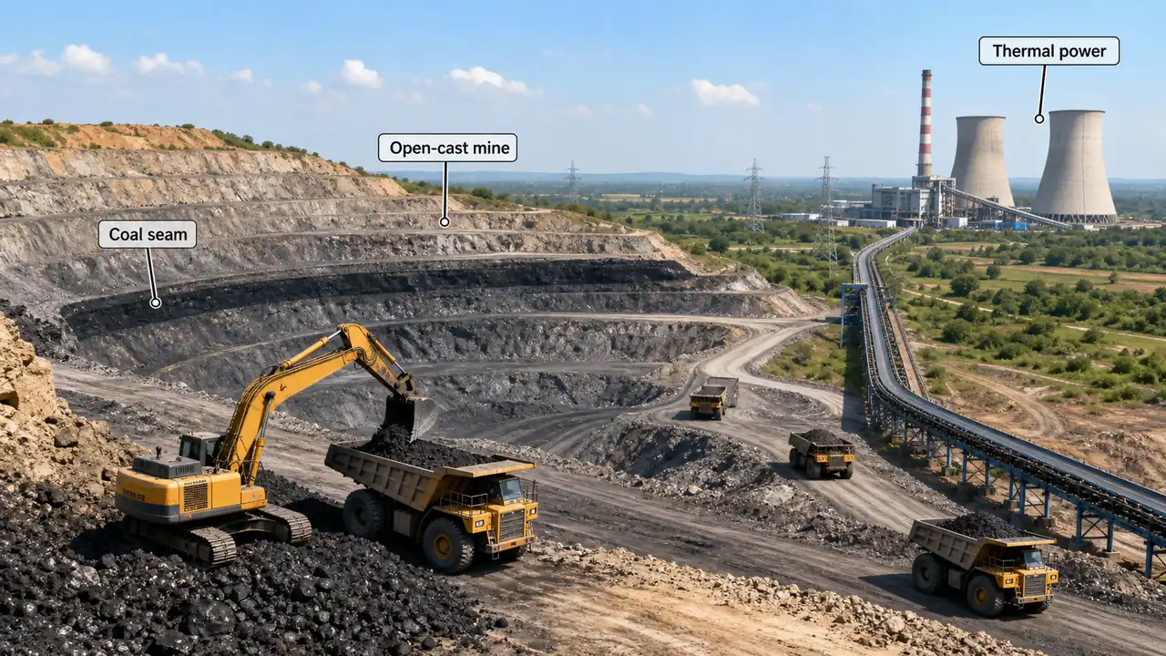 Singrauli coalfield open-cast coal mining linked to thermal power in Sonbhadra