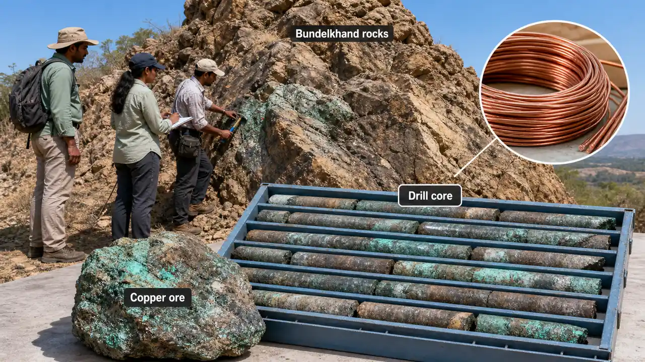 Sonrai copper exploration in Lalitpur showing copper ore and drill core