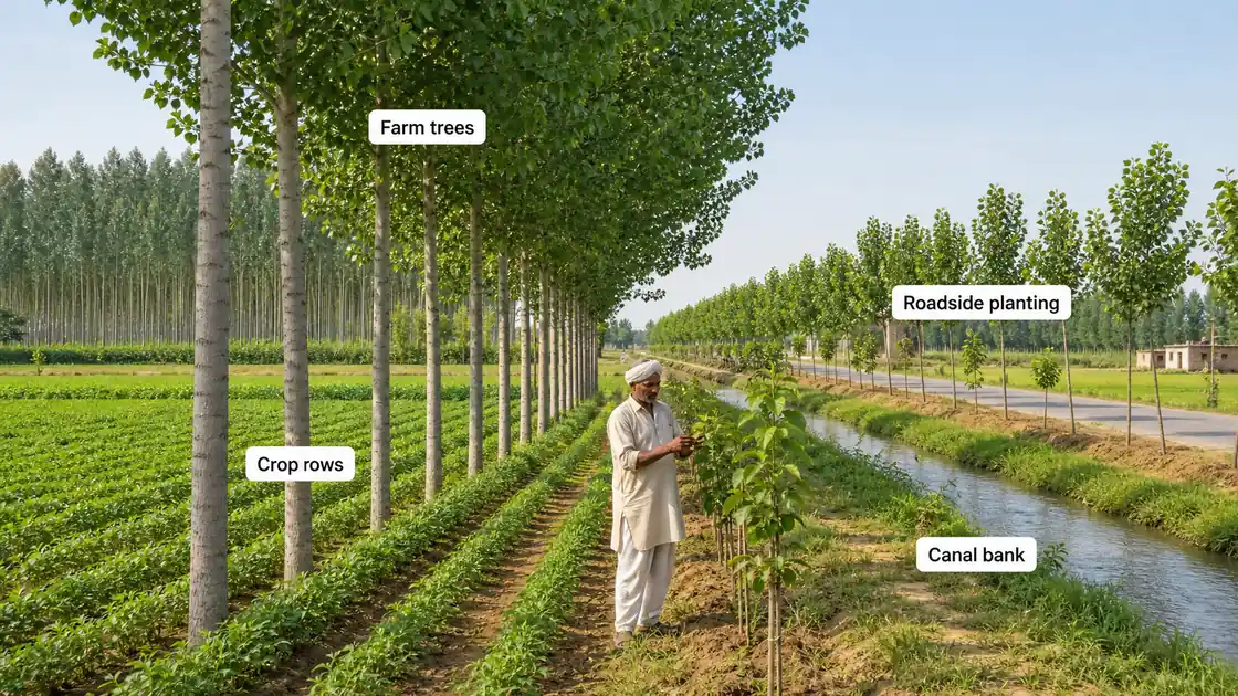 UP agroforestry and social forestry showing farm trees crop rows roadside and canal-bank planting