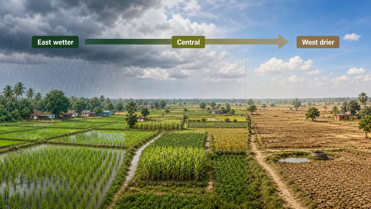 East to west rainfall gradient in Uttar Pradesh monsoon climate