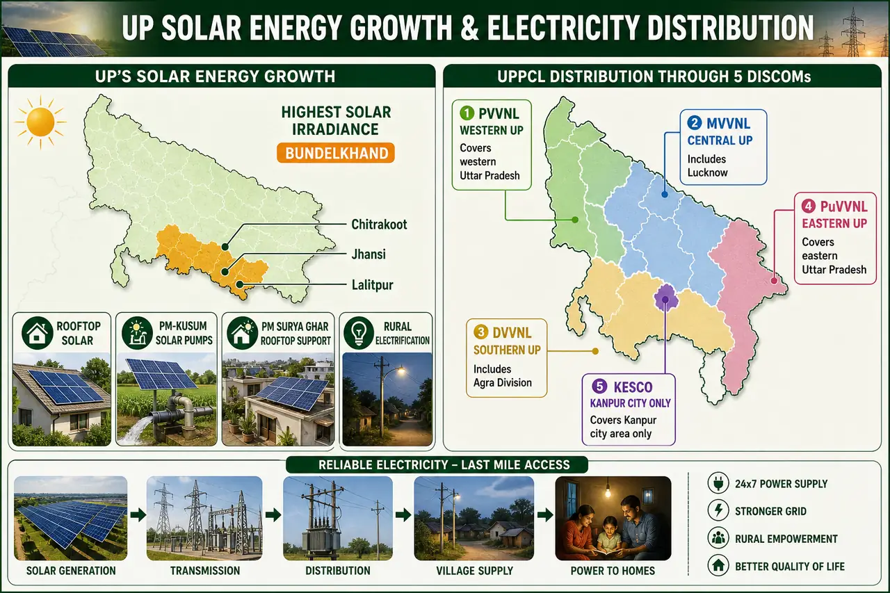 UP solar energy growth in Bundelkhand and five DISCOM electricity distribution regions under UPPCL