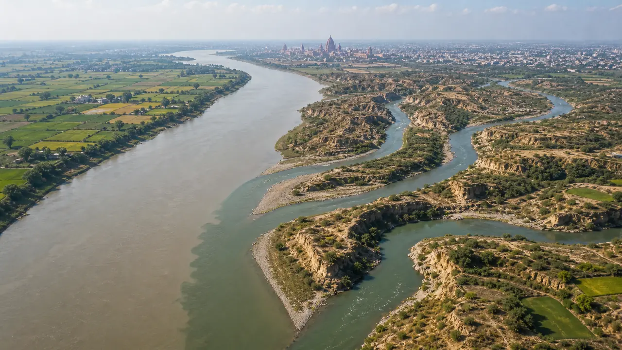 Yamuna river system in Uttar Pradesh with right bank tributaries from ravine and plateau regions