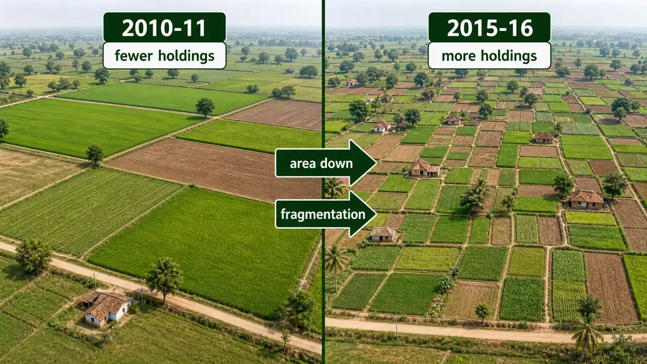 Agricultural census land fragmentation comparison showing fewer large holdings in 2010-11 and more smaller holdings in 2015-16