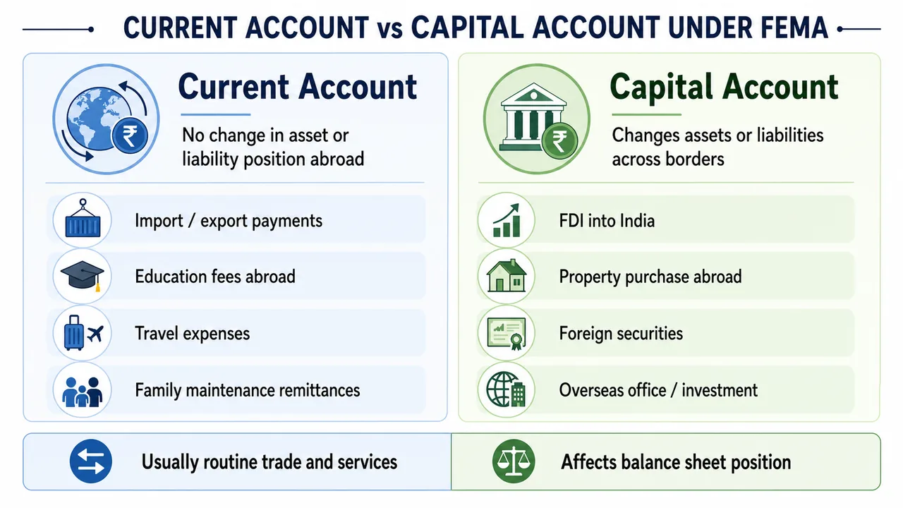 Current account versus capital account transactions under FEMA with common banking examples