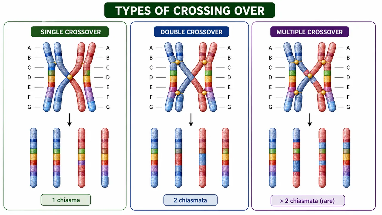 Single double and multiple crossover comparison showing one two and more than two chiasmata