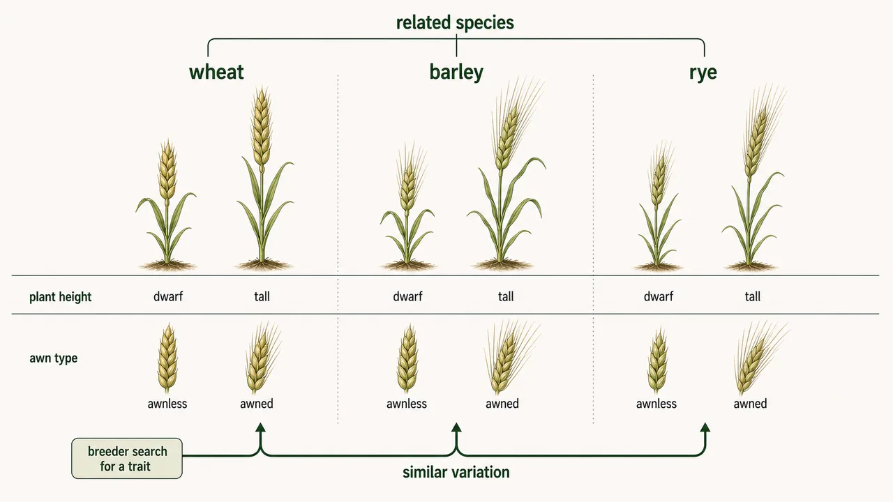 Law of homologous series board showing similar variations repeated across related cereal species