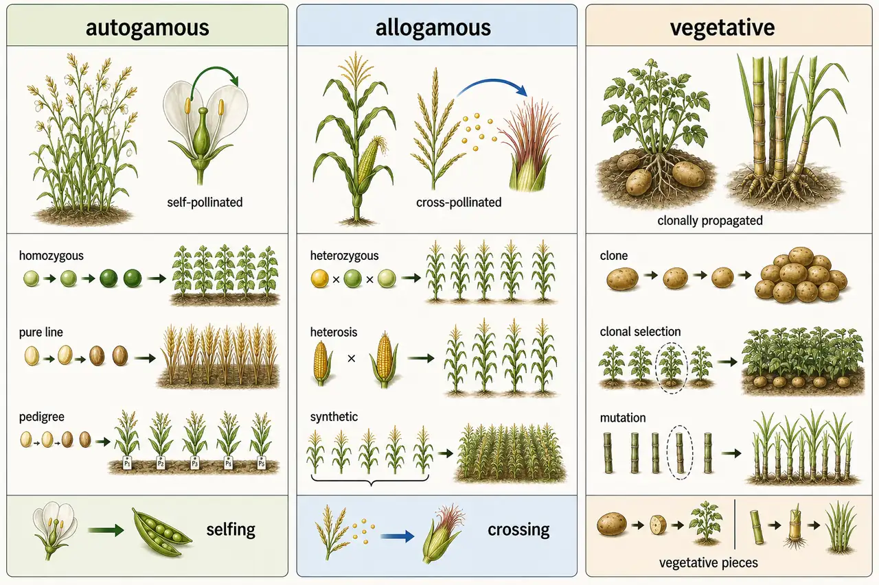Comparison of plant breeding method choice in autogamous, allogamous, and vegetatively propagated crops