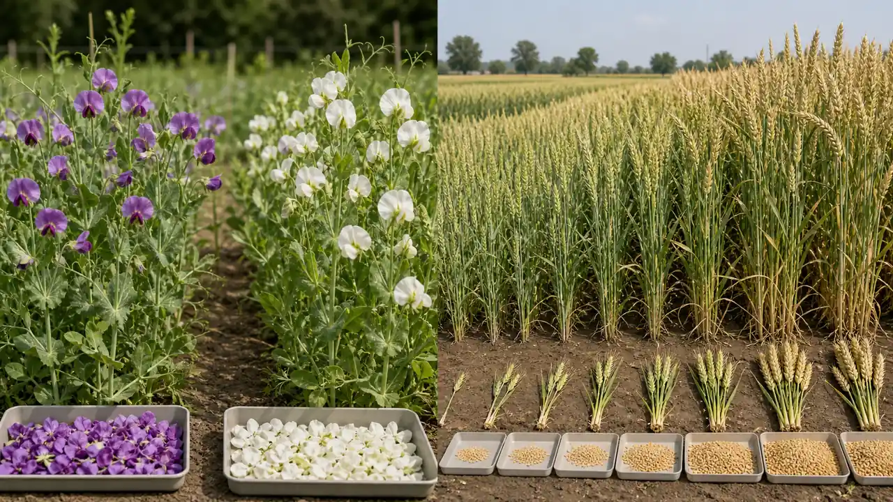 Educational comparison of qualitative and quantitative traits in crops with discrete classes and continuous variation examples