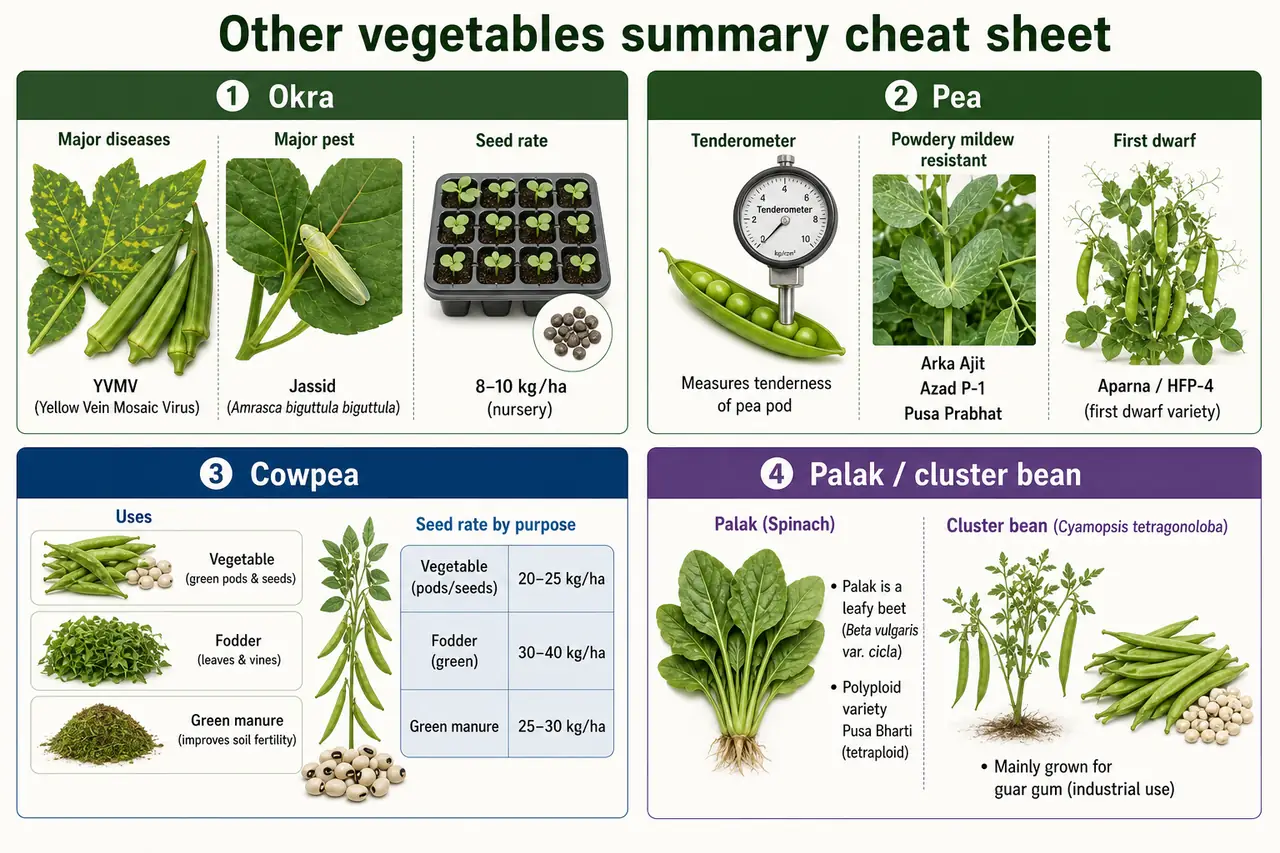 Cauliflower summary cheat sheet showing curd as pre-floral buds, blanching, scooping, seasonal groups, key disorders, and boron or molybdenum deficiency symptoms