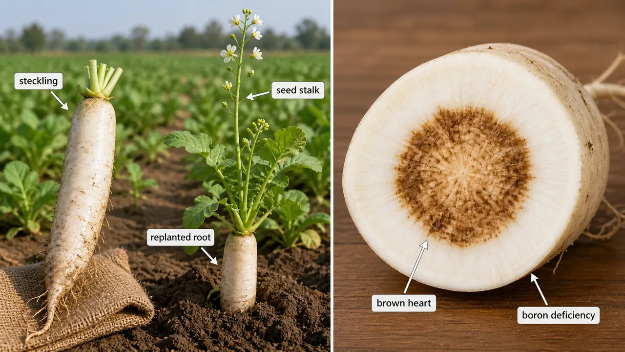 Radish steckling method for seed production and brown heart caused by boron deficiency