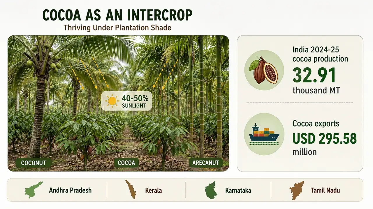 Cocoa as an intercrop under coconut and arecanut with shade requirement and export-oriented production facts