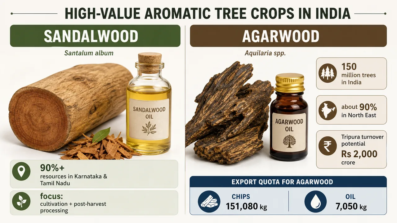 Comparison graph of sandalwood and agarwood as high-value aromatic tree crops in India