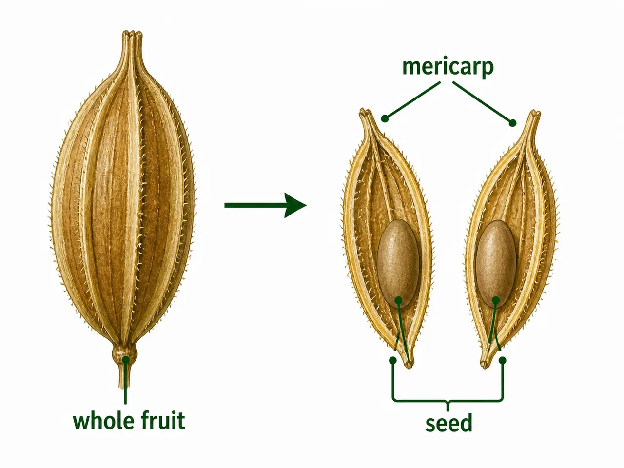 Schizocarpic fruit splitting into closed one-seeded mericarps
